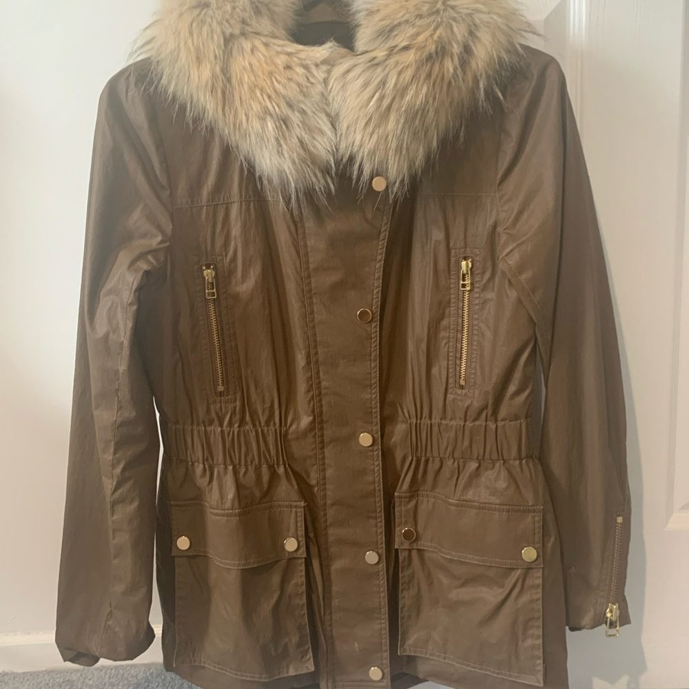 Veronica Beard Brown Utility Jacket with Fur Trim size 2